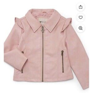 Girls Faux Leather Ruffle Motto Jacket - Jessica Simpsons - Pink Size XL